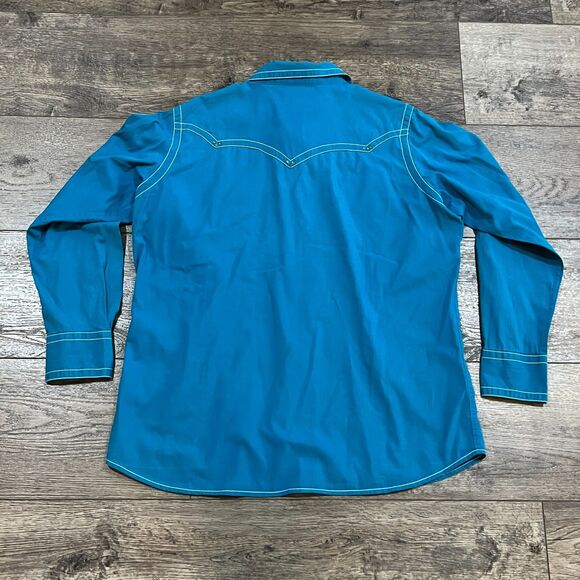 Vintage Y2K Ariat Western Pearl Snap Shirt Teal Rhinestone Rodeo Women’s XL - Picture 8 of 8
